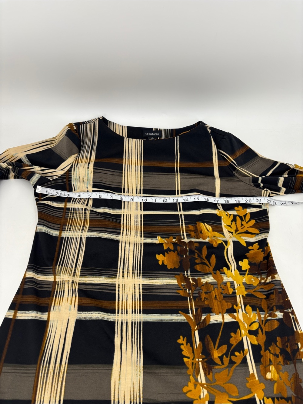 Liz Claiborne Classic Fall Autumn Leaf Print Windowpane Career Work Shift Dress - Picture 6 of 10